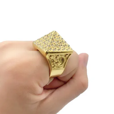Chunky Diamand Pyramid Ring Iced Out 18k Gold Plated Stainless Steel  NO Tarnish • £29.99