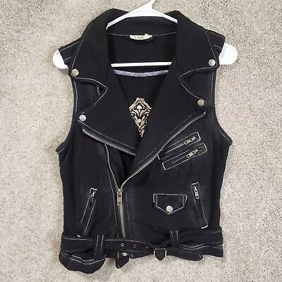 MM Unplugged Miss Me Womens Sz L Steampunk Biker Vest Black Grunge • $21.25