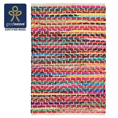 ⭐ Diamond Chindi Rag Rug Recycled Cotton Braided Soft Mat Reversible Fair Trade • £28.99