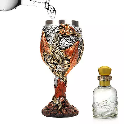 Stainless Steel Medieval Dragons Wine Goblets Chalice Daily Drinking Party Decor • $43.05