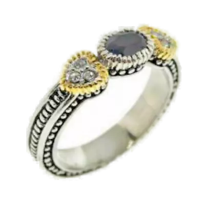 Ring Heart Black Oval CZ Stack Silver 18kt Yellow Gold Antiqued Sz 5 6 New • $18.70