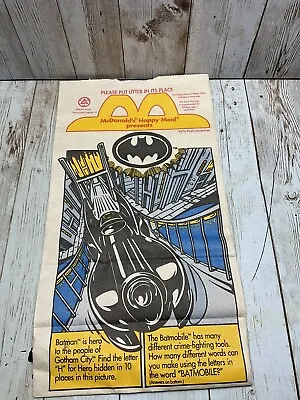 McDonald's Batman Returns Happy Meal Bag 1991 NEW OLD STOCK 11  X 6  • $8.50