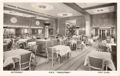 Real Photo Postcard First Class Restaurant On R.M.S. Mauretania Steamship~127399 • $16.50