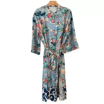 ZARA Floral Bird Tropical Belted Silky Kimono Shirt Dress/Kaftan Size XL NEW • £82.04