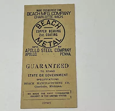 1900s Beach Manufacturing Corrugated Culvert Price Advertising Card Apollo Steel • $11.92