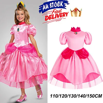 Kids Super Mario Princess Daisy Cosplay Costume Dress Girls Party Fancy Dress Up • $31.59