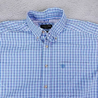 Ariat Shirt Pro Series Mens Medium Short Sleeve Button Down Blue Check Relaxed • $23.99