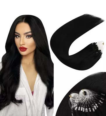 Micro Loop Hair Extensions Real Human Hair  Jet Black • $33.99