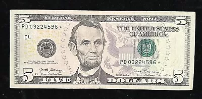 Star Note 5 Dollar Bill PD03224596* • $6