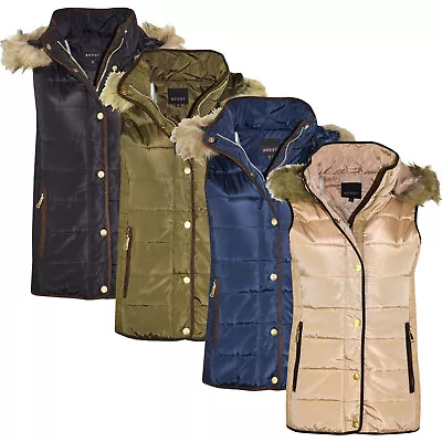 New Womens Gilet Bodywarmer Ladies Coat HOODED FUR PUFFER PADDED QUILTED JACKET  • £19.99