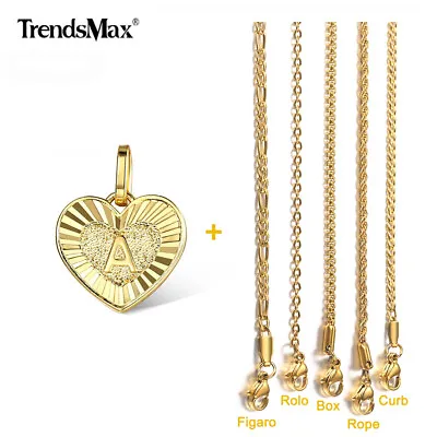 Gold Plated Letters Pendant Necklace Stainless Steel Figaro/Curb/Rolo/Box Chain • $7.99