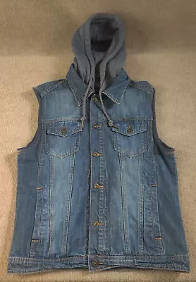 21 Men An American Brand Denim Jacket Vest Mens M Fleece Hoodie Drawstring • $19.99