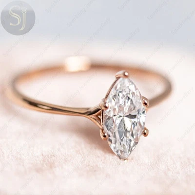 $184.26 • Buy 2.00crt Marquise Cut HPHT Diamond Wedding Lab Created Ring 14k Rose Gold Finish