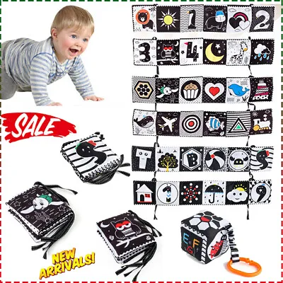 Baby Sensory Toys Black And White High Contrast Baby Cot Cloth Fabric Soft Books • £5.51