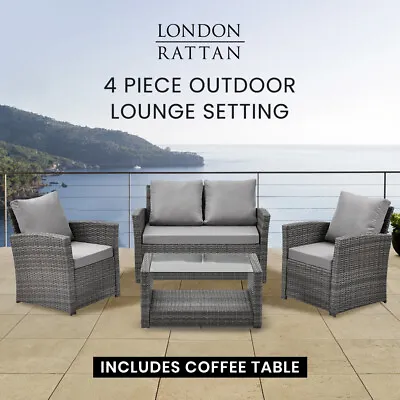 $639 • Buy PRESALE LONDON RATTAN 4 Pc Outdoor Furniture Setting Lounge Coffee Table Chairs