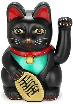  Feng Shui  BECKONING CAT Wealth Lucky Waving Kitty Maneki Neko BLACK 6 Inch • $13.95