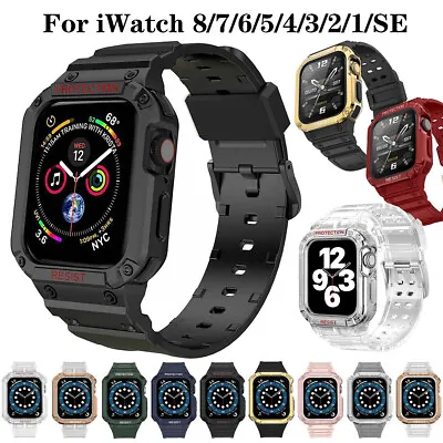 $16.99 • Buy For Apple Watch Band Case Rugged Bumper Strap IWatch SE Series 8 7 6 3 2 45 44mm