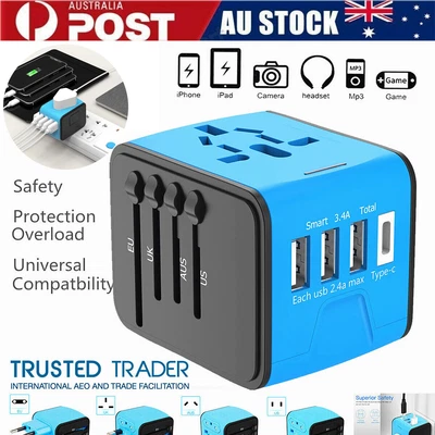 International Universal Travel Adapter 3 USB +Type-C Outlet Converter Power Plug • $23.99