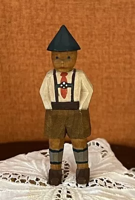 CUTE Vintage German Carved Wooden Boy Figurine W/ Painted Clothing 3.5  • $19.99