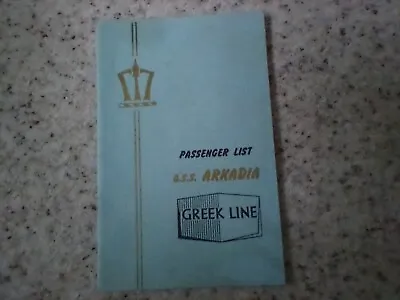  Early Cruise Ship Memorabilia Greek Line Arkadia 1962 Passenger List   • £4