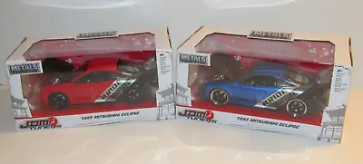 2 JADA JDM Tuners Blue & Red 1995 MITSUBISHI ECLIPSE 1:24 DIECAST MODEL CAR NEW • $27.38