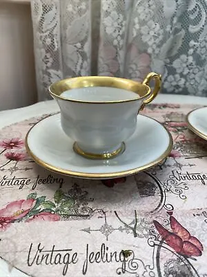 Antique C.T. Germany Carl Tielsch Altwasser White Gold Cup & Saucer Set Of 2 • $10