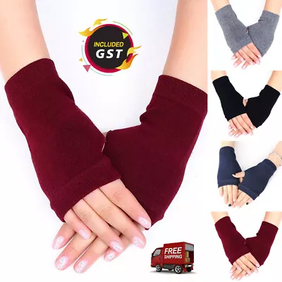 AU Women Half Finger Fingerless Warm Winter Gloves Wrist Hand Warmer Knit Mitten • $5.53