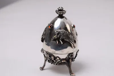 Hunter Silver Egg - Silver Boar - Russia 84 - Gift Art Nouveau Style Silver - • $430