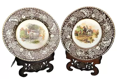 Two W.r. Midwinter Antique Burslem England Brown Dinner Plates Countryside Scene • $44.90