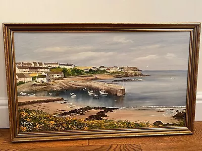 £130 • Buy Vintage Painting Oil On Board Beach & Harbour Scene “Cemaes Bay “ Margret Hall.