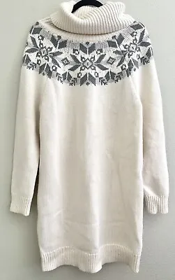 Lauren Ralph Lauren Mini Sweater Dress Turtleneck Cream Gray Size L Large NEW • $46.99