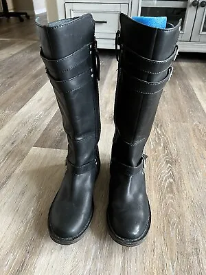 UGG Australia Gillespie Tall Moto Boots Womens Size 7.5 EUR 38.5 Black Leather • $75