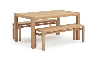 Habitat Radius Solid Oak 6 Seater Dining Table +2 Benches Can Deliver • £795