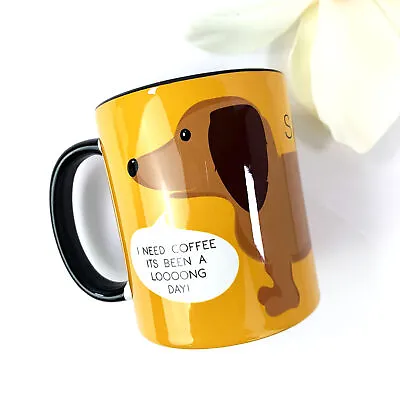  Personalised Ceramic Mug Sausage Dog Gift Coffee Cup • £10.99