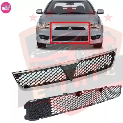 New MITSUBISH LANCER 2008-2015  Front Bumper Upper Lower Grille Chrome Black 2PC • $70.50