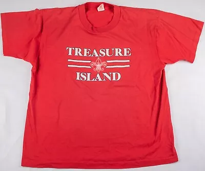 Vintage 1970s Treasure Island Single Stitch USA Made Red T-Shirt Men's Size L/XL • $19.99