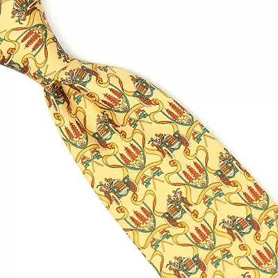 Salvatore Ferragamo Mens Silk Necktie Beige Red Green Grand Prix Print Tie Italy • $66.66
