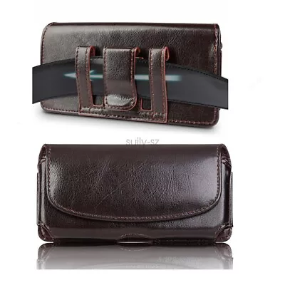 $18.54 • Buy Real Leather Horizontal Phone Pouch Holster With Belt Clip Case Cover Universal
