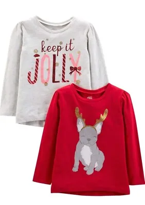 Simple Joys By Carter's Girls' Christmas Long-Sleeve T-Shirts 2 Pack - 24-36M • £10.99