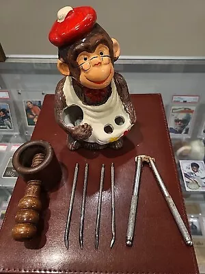 Vintage Ceramic Monkey  Nutcracker Set With Tools  8in Tall • $22.95