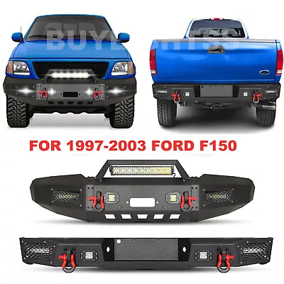 Front/Rear Bumper W/Winch Plate + LED Lights + D-rings For 1997-2003 Ford F-150 • $649.99