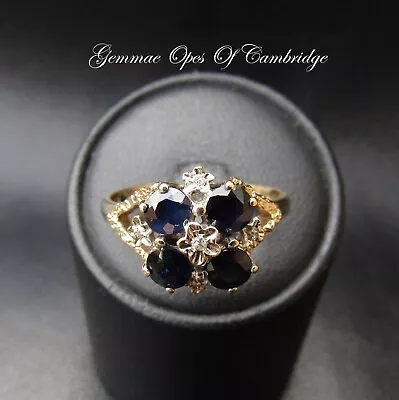 9k 9ct Gold Ring Sapphire And Diamond Cluster Size P 2.58g • $286.42