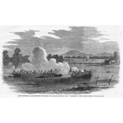 £9.99 • Buy CHINA Chinese Low Galley & Cutter HMS Amethyst CANTON River - Antique Print 1858