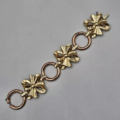 Vtg Coro Bow Bracelet Copper Gold Tone Ribbon Link Missing Safety Chain 6.75  • $19.99