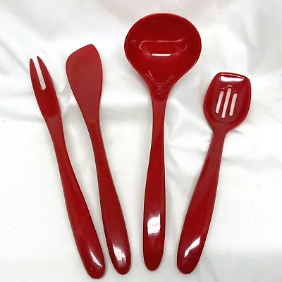 1995 Hutzler Gourmac Red Melamine Utensil Set Spatula Slotted Spoon Ladle Fork • $19.99