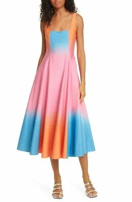 $239 • Buy NWT Staud Wells Colorblock Stretch Cotton Dress Hibiscus Multi 10 $305