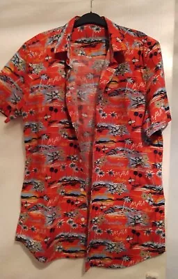 £1.99 • Buy Mans XL Pillar Box Red Aloha And Tropical Print Holiday Shirt Worn Once