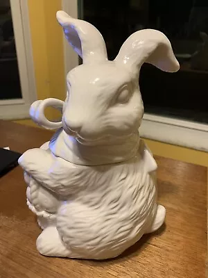 Sweet White Glazed Rabbit Easter Bunny 11” Cookie Jar~Cracker Barrel~Retired • $17.49