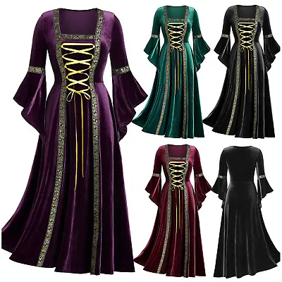 Women Ranaissance Costumes Halloween Irish Over Long Dress Velvet Medieval Dress • $6.50