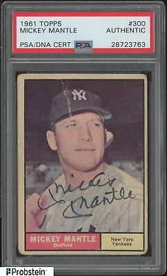 Mickey Mantle HOF Signed 1961 Topps #300 AUTO New York Yankees PSA Authentic • $868